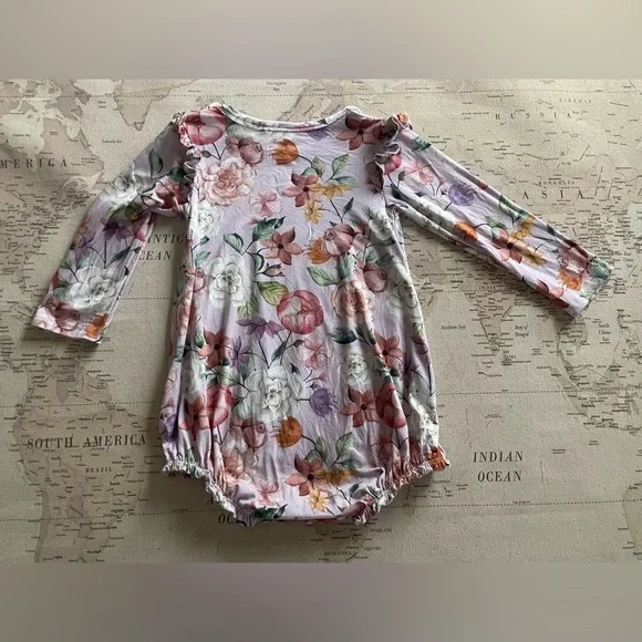 Posh Peanut Ruffle Bubble Romper Long Sleeve Floral Kids One Piece Size 2T - Picture 7 of 7